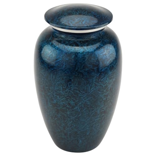 Starry Night Blue Cremation Urn for Ashes, Aluminum, Blue Urn, Adult Sized Cremation Urn, 10.5 Inches High - color: Starry Night