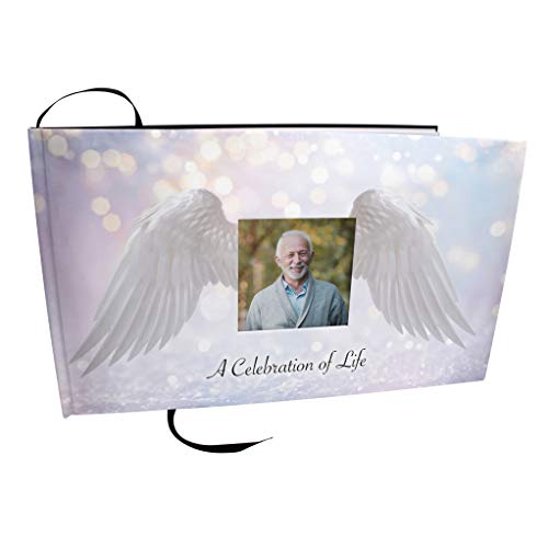 COMMEMORATIVE CREMATION URNS Loving Angel Wings Photo Funeral Guest Book for Memorial Service and Celebration of Life Guest Book for Memorial Service - Beautiful & Vibrant Sign in Book for Funeral - color: Loving Angel Wings