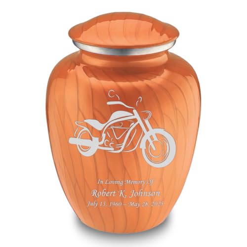 Embrace Motorcycle Urns for Human Ashes, Cremation Urns for Adult Ashes Men & Women, Cremation Urn for Home, 200 cu. in. Custom Single/Double-Sided Engraving (Pearl Orange) - color: Pearl Orange