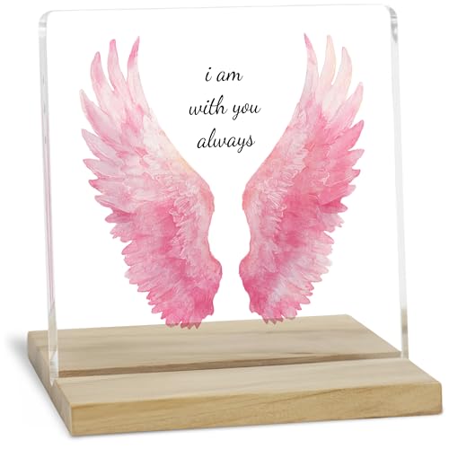 In Loving Memory Acrylic Plaque, Memorial Table Decor Sign, I Am With You Always Sympathy Signs - color: Pink