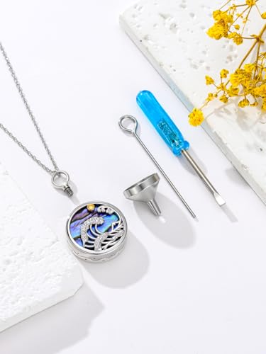 Urn Necklace for Women Sterling Silver Meaningful Memorial Jewelry | Paw Print/Butterfly/Dragonfly/Bird/Dolphin/Mountain/Tree of Life Urn Necklace for Ashes Cremation Keepsake Jewelry for Women - style: Abalone-Ocean Wave