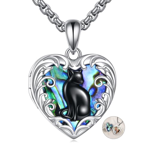 Personalized Heart Locket Necklace 925 Sterling Silver That Holds Pictures Photo Keep Someone Near to You Custom Lockets Necklaces Letters Engraving for His Her - style: Black Cat locket only