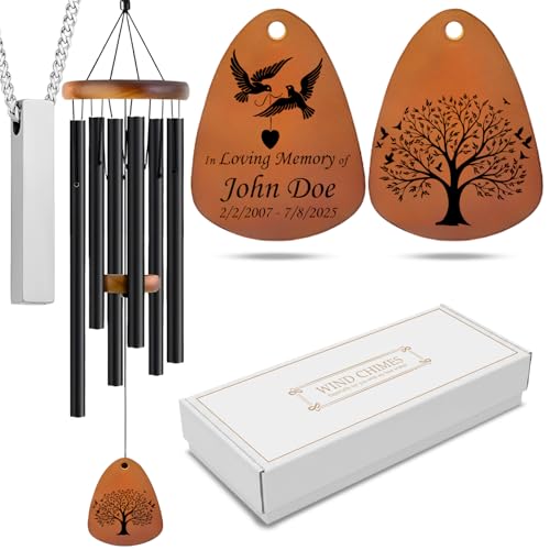 AmericUrn Memorial Wind Chimes for Outside – 37" Custom Sympathy Gift for Loss of Mom or Dad, Funeral Remembrance & Bereavement Decor - color: Custom Wind Chime