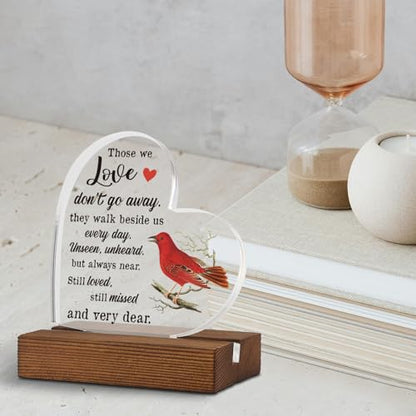 Those We Love Don't Go Away Cardinal Decorative Plaque, Red Bird Memorial Faith Grave Decorations, Sympathy Gifts for Loss of Husband Wife Mom Dad, Acrylic Clear Sign for Home Office XQ245 - style: Those We Love Don't Go Away-A