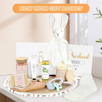 New Mom Gifts, 11PCS New Mom Care Package After Baby, Baby Shower Gifts for Mommy To Be, Gift For Expecting Mother, Pregnancy Gift Basket Essentials, First Time Mothers Day Birthday Gift for Women - color: D. Bunny White