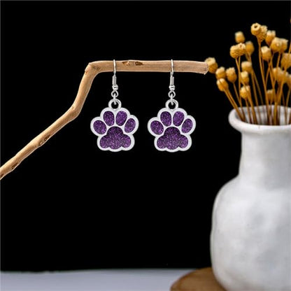 Dreuyet Paw Necklace and Earrings Set for Women Glitter Cute Dog Cat Pet Paw Print Pendant Necklace Earrings Lovely Animal Charm Jewelry Set Gifts - color: Silver Purple