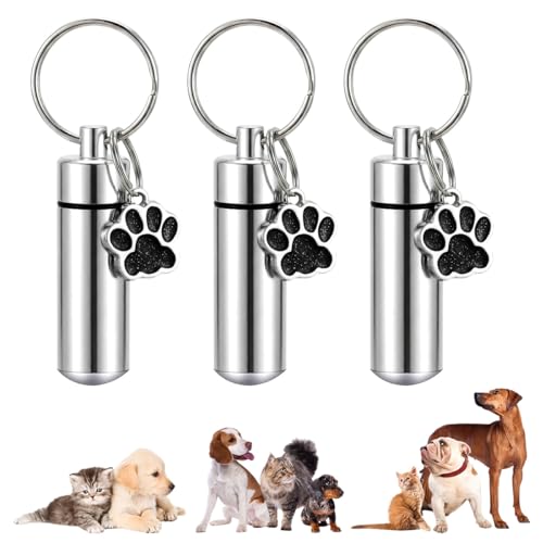 3 Pack Dog Urn Ashes Keepsake Keychain, Pet Urns for Dogs, Blank DIY Engravable Memorial Ash Holder - color: Silver-Small