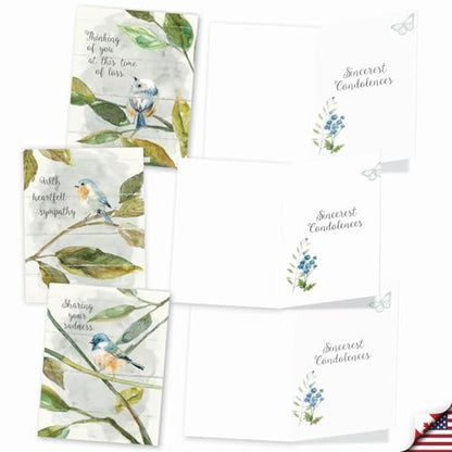 The Best Card Company - 10 Sympathy Note Cards with Envelopes (4 x 5.12 Inch) - Assorted Bereavement Greetings - Birds of Encouragement AM9144SMG-B1x10 - style: Birds of Encouragement