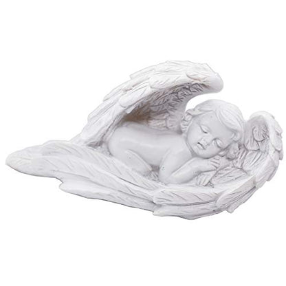 Sleeping Baby Angel Statue Cherub in Wings Feathers Statue Figurine Indoor Outdoor Guardian Home Garden Angel Sculpture Statuette Shelf Sitter Angel Collection Angel Wings Memorial Angel Statue