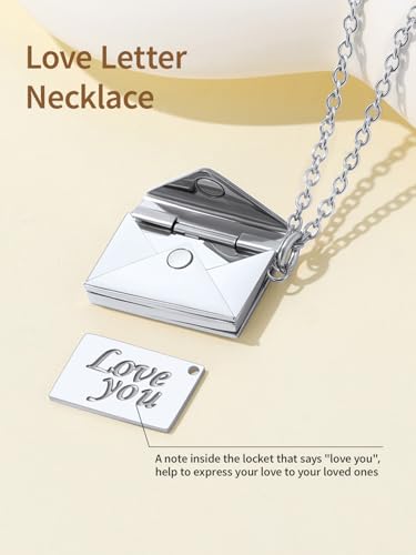 FindChic Locket Necklace for Women Custom Photo Memorial Gifts Multi-Shaped - color: Silver-Envelope
