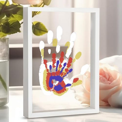 CHERRY CHEERS Family Handprint Kit, DIY Craft Keepsake Wooden Frame, Endless Gift Set, Non-Toxic Paints, Transparent Sheets (White) - color: White