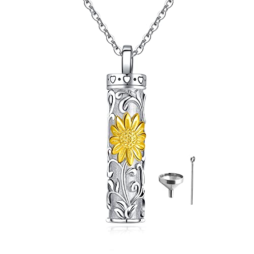 Sterling Silver Tree of Life Flower Celtic Cremation Ashes Urn Pendant Necklace for Women - color: Cylin *Sunfl. 1 (GP)