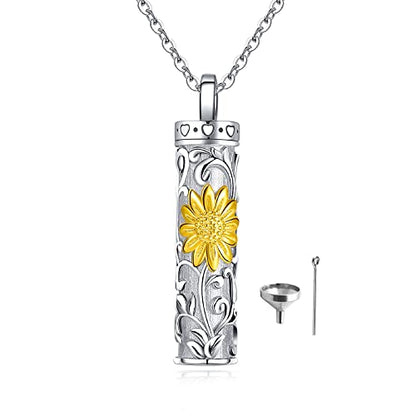 Sterling Silver Tree of Life Flower Celtic Cremation Ashes Urn Pendant Necklace for Women - color: Cylin *Sunfl. 1 (GP)