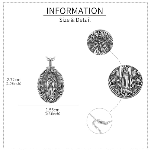 YAFEINI Virgen De Guadalupe Necklace 925 Sterling Silver Mother Mary Necklace Virgencita Jewelry Thanksgiving Day Gifts for Women - style: Guadalupe Urn