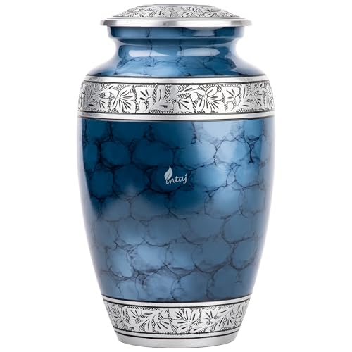 Cloud Blue Aluminum Cremation Urn for Human Ashes - Adult 200 lbs Capacity, Threaded Lid Metal Funeral Urn - Decorative Memorial Container for Burial or Niche, Secure & Lightweight Casket Urn - color: Natural Classic