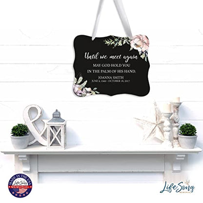 LifeSong Memorials Personalized 8x6x0.125 Wooden Wall Hanging Ribbon Sign for Loss of Loved One Until We Meet Again Sympathy Comfort Funeral Bereavement Keepsake (Black) - color: Black