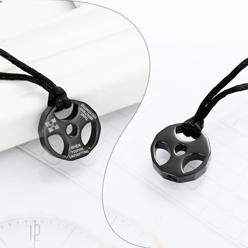 XSMZB Fitness Dumbbell Cremation Jewelry for Human Pet Stainless Steel Weight Plate Urn Necklace for Ashes Keepsake Pendant Urn Jewelry - color: Black