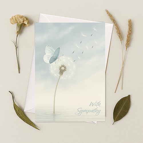 Cheerin Sympathy Card with Envelope - Bereavement Card for Loss of Loved One - Dandelion Theme Condolences Cards for Funeral or Memorial 5x7 Inch - style: DANDELION