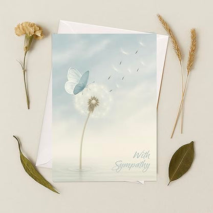 Cheerin Sympathy Card with Envelope - Bereavement Card for Loss of Loved One - Dandelion Theme Condolences Cards for Funeral or Memorial 5x7 Inch - style: DANDELION