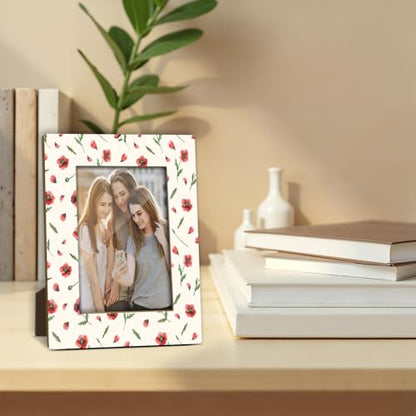 Floral Picture Frame, Birthday Gifts for Sisters Girl Mom Friends Women, Red Flower Wooden Picture Frame Fits 4x6 Inch Photo, Home Office Desktop Nightstand Display -075 - color: Floral-1