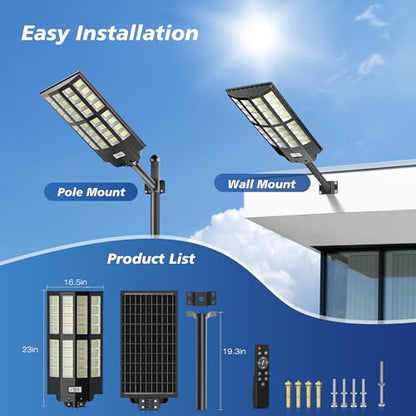 10000W Solar Street Light,7000K Dusk to Dawn Commercial Parking Lot Light - size: 10000