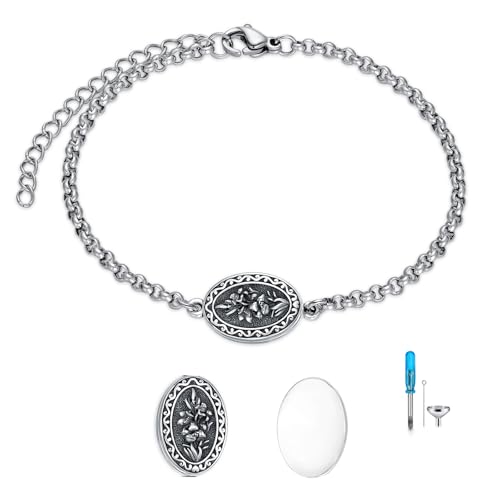 Birth Flower Urn Bracelet for Ashes for Women 925 Sterling Silver Cremation Bracelet Memorial Keepsake Jewelry for Human Ashes - style: 05-May-Lily-Custom