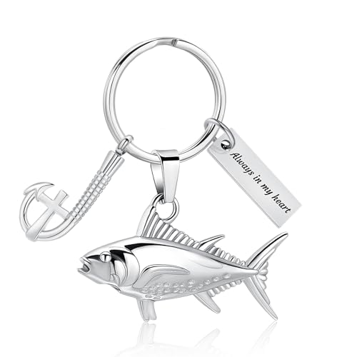 Hearbeingt Fish Hook Urn Keychain for Ashes Fishing Cremation Jewelry | Stainless Steel,Memorial Keychain,Urn Pendant, Ash Holder for Human Pet,Keepsake Jewelry,Bereavement Gift,with Fill Tool - color: Silver