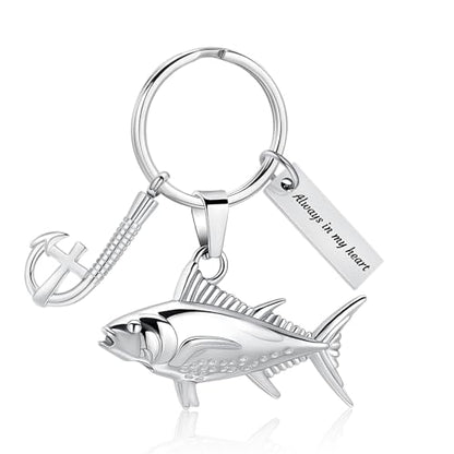 Hearbeingt Fish Hook Urn Keychain for Ashes Fishing Cremation Jewelry | Stainless Steel,Memorial Keychain,Urn Pendant, Ash Holder for Human Pet,Keepsake Jewelry,Bereavement Gift,with Fill Tool - color: Silver