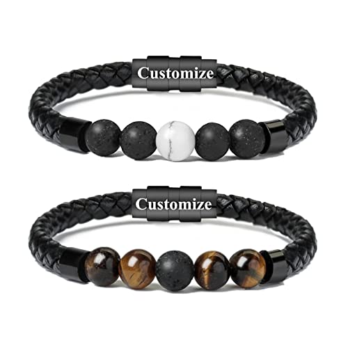 shajwo Cremation Jewelry Lava Stone Urn Bracelet for Ashes for Women Men Chakra Healing Balancing Genuine Leather Memorial Bracelets - color: Customize