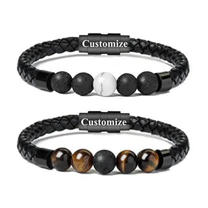 shajwo Cremation Jewelry Lava Stone Urn Bracelet for Ashes for Women Men Chakra Healing Balancing Genuine Leather Memorial Bracelets - color: Customize