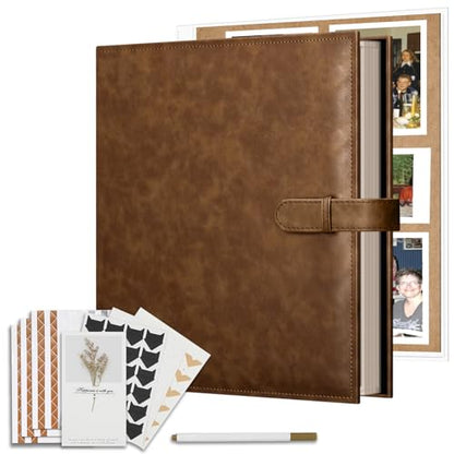 Vienrose 13"x11" Scrapbook Album Gift Set Faux Leather DarkBrown 60 Pages | 3 Ring Scrapbook With 60 Kraft Pages, 30 Plastic Sleeves, Blank Scrapbooks, Photobook, Valentine Gift Wedding Anniversary - color: Dark Brown, size: 12.8"X11.2" 30Sheets