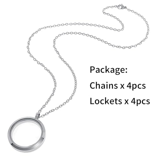 FM FM42 Stainless Steel 30mm/1.18" Diameter Glass Locket Pendant Charm, Pack of 4
