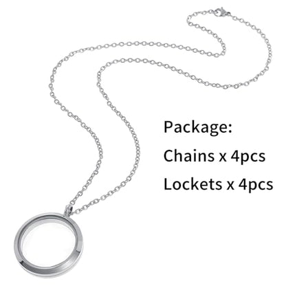 FM FM42 Stainless Steel 30mm/1.18" Diameter Glass Locket Pendant Charm, Pack of 4