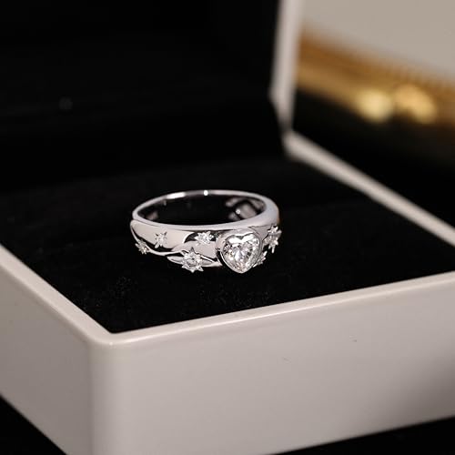 Heart Moissanite Ring for Women, Shooting Star Statement Gift | 925 Sterling Silver, Tarnish Resistant Finish, Premium Gift Box with Certificate