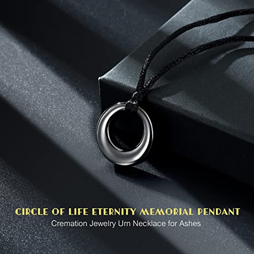 Hearbeingt Cremation Jewelry Urn Necklace for Ashes for Women Men, Circle of Life Eternity Memorial Pendant Ash Jewelry - color: Gun