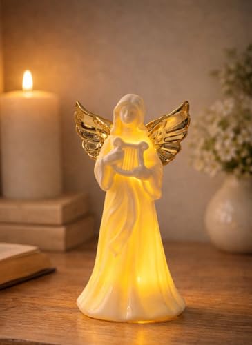 ADAVAS.Y&G Angel Night Light – Ceramic Guardian Angel Figurine with Warm Glow, Christian Decor, Sympathy & Comfort Gift-7inch - color: Gold