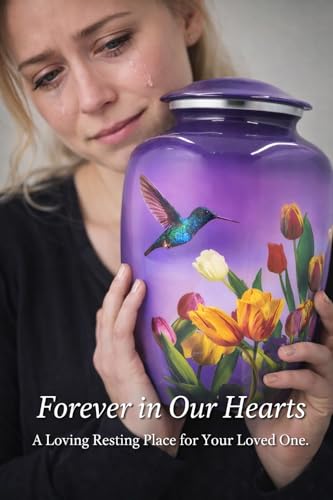 BOLD & DIVINE Purple Hummingbird Cremation Urn | Human Ashes Adult Memorial urn, Burial, Funeral Cremation Urns | 200 Cubic Inches (Large Adult) - size: Large