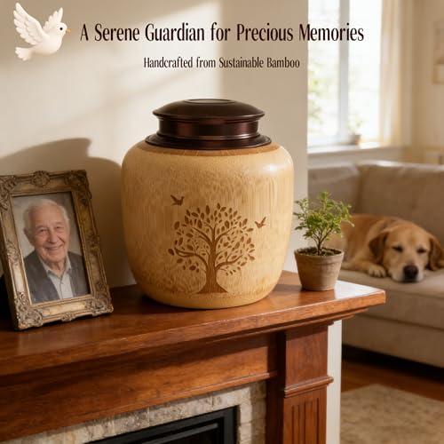 2pcs Cremation Urns for Human Ashes, Urn for Ashes Adult Male with Tree of Life, Bamboo Small Urns for Human Ashes, Memorial Funeral Urn for Men Women Dad Mom,Up to 30 cu in (Small) - size: Small