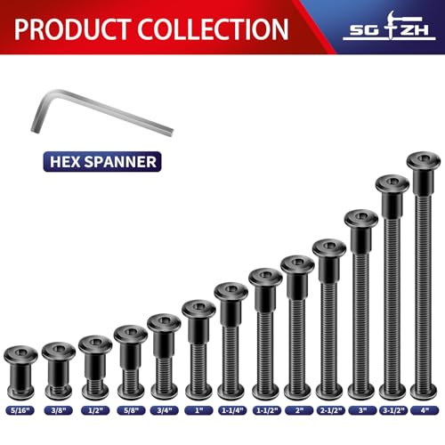 1/4-20 x 3/4" 20Pcs Flat Head Hex Socket Cap Screws Bolts Barrel Nuts Kit, 304 Stainless Steel 18-8, Full Thread, Black Oxide by SG TZH (with Hex Spanner) - color: Black, size: 1/4-20 x 3/4"