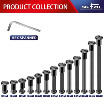 1/4-20 x 2-1/2" 20Pcs Flat Head Hex Socket Cap Screws Bolts Barrel Nuts Kit, 304 Stainless Steel 18-8, Full Thread, Black Oxide by SG TZH (with Hex Spanner) - color: Black, size: 1/4-20 x 2-1/2"