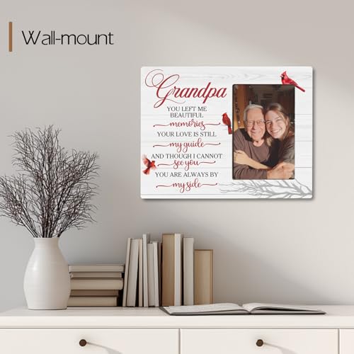 Grandpa Memorial Bereavement Butterfly Wooden Picture Frame Gifts for Loss of Grandpa, Always By My Side Sympathy Gifts for Loss of Grandfather, Fits 4x6 Photo Frame - color: Red-grandpa