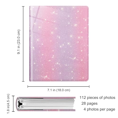 Fintie Photo Album 4x6 Photos - 112 Pockets Wallet Albums Memory Book | Vegan Leather Cover, 4X6 Picture Keepsakes, Family/Wedding/Travel Memory Book, Baby/Kids/Boys/Girls Gift, Glitter Purple/Pink - color: Glittering Purple/Pink