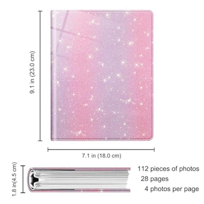 Fintie Photo Album 4x6 Photos - 112 Pockets Wallet Albums Memory Book | Vegan Leather Cover, 4X6 Picture Keepsakes, Family/Wedding/Travel Memory Book, Baby/Kids/Boys/Girls Gift, Glitter Purple/Pink - color: Glittering Purple/Pink