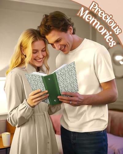 Slohif Photo Album 4x6 Pictures Leather Small Memory Book Keepsake for Family Wedding Postcard 100 Pockets Personalized Couples Photobook for Engagement Travel Vacation Birthday Honeymoon Green Retro - style: Geometry