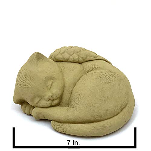 Sleeping Cat with Wings: Durable Solid Stone Pet Memorial Statue. Unique Home Décor, Garden Accent. Sealed for Outdoors. Handcrafted USA. (Old Stone/tanish)