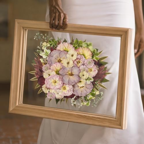 Double UV Glass Frames for Pressed Flowers Frame 11x14 Shadowbox Frames Black Walnut Wood Floating Frame 16x20 Artist Gallery Picture Frames For Wedding Flowers - color: Pennsylvania Red Oak, size: 11x14/UV Crystal Glass