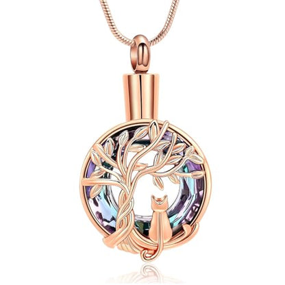 zeqingjw Cat Cremation Jewelry Urn Necklace for Ashes for Pet,Funeral Ashes Keepsake Urn Necklace Pendant Memorial Jewellery - color: Rose Gold-Purple
