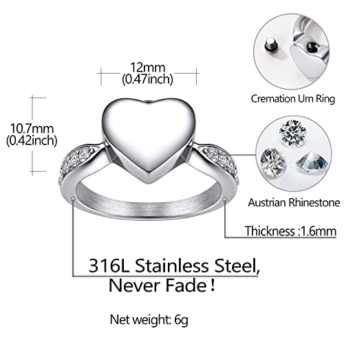 Richsteel Stainless Steel Heart/Claddagh Cremation Urn Ring for Ashes - color: 04-Steel-Heart-Personalized