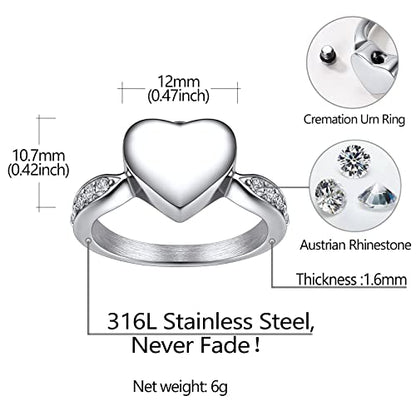 Richsteel Stainless Steel Heart/Claddagh Cremation Urn Ring for Ashes - color: 04-Steel-Heart-Personalized