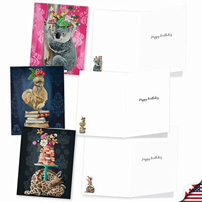 The Best Card Company 20 Assorted Birthday Notes Box Set 4 x 5.12 Inch with Envelopes (10 Designs, 2 Each) Fancy Wildlife AM3364BDG-B2x10 - style: Fancy Wildlife